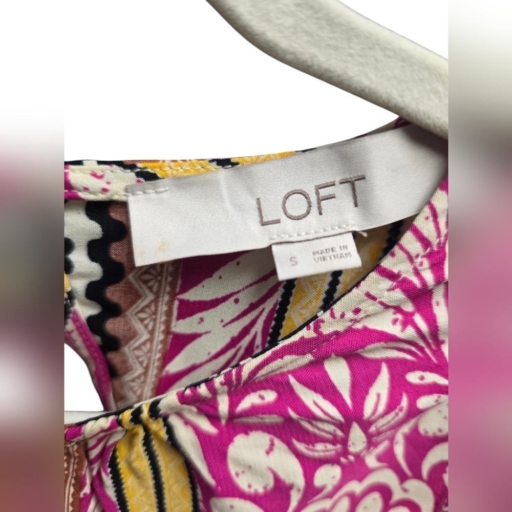 LOFT Palm Cutout Back Midi Pocket Dress Sz. S Magenta Sunset - Picture 3 of 11